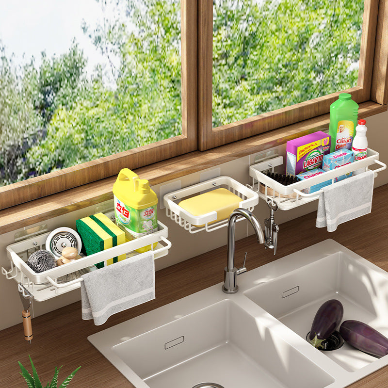 Rag Drain Rack Kitchen Shelf No Punching White Wall Multifunctional Seasoning Rack Household Sink Storage Rack