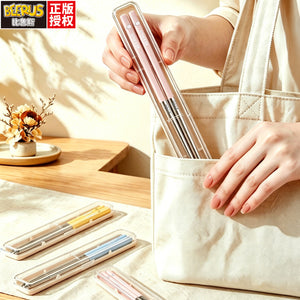 316 burus stainless steel cute cartoon portable chopstick box non-slip easy to clip dust-proof storage colorful chopsticks
