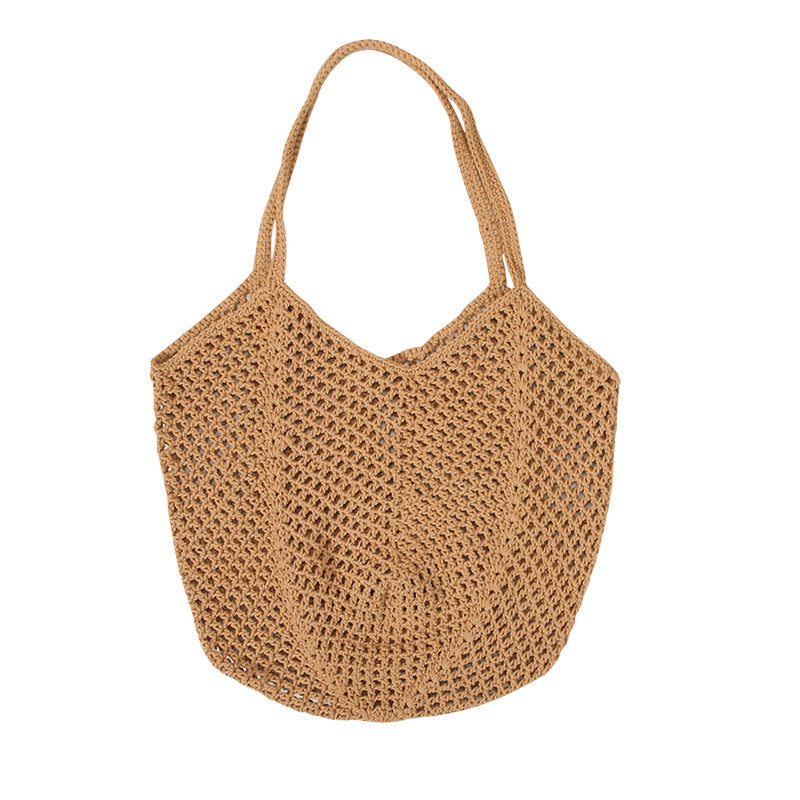 Casual large-capacity cotton thread woven bag new hollow straw bag lazy wind shoulder bag vacation beach bag women's bag