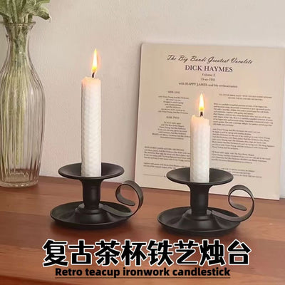 Vintage black iron candlestick - home decor, ancient palace style, b&b soft decoration, atmospheric dining table ornament