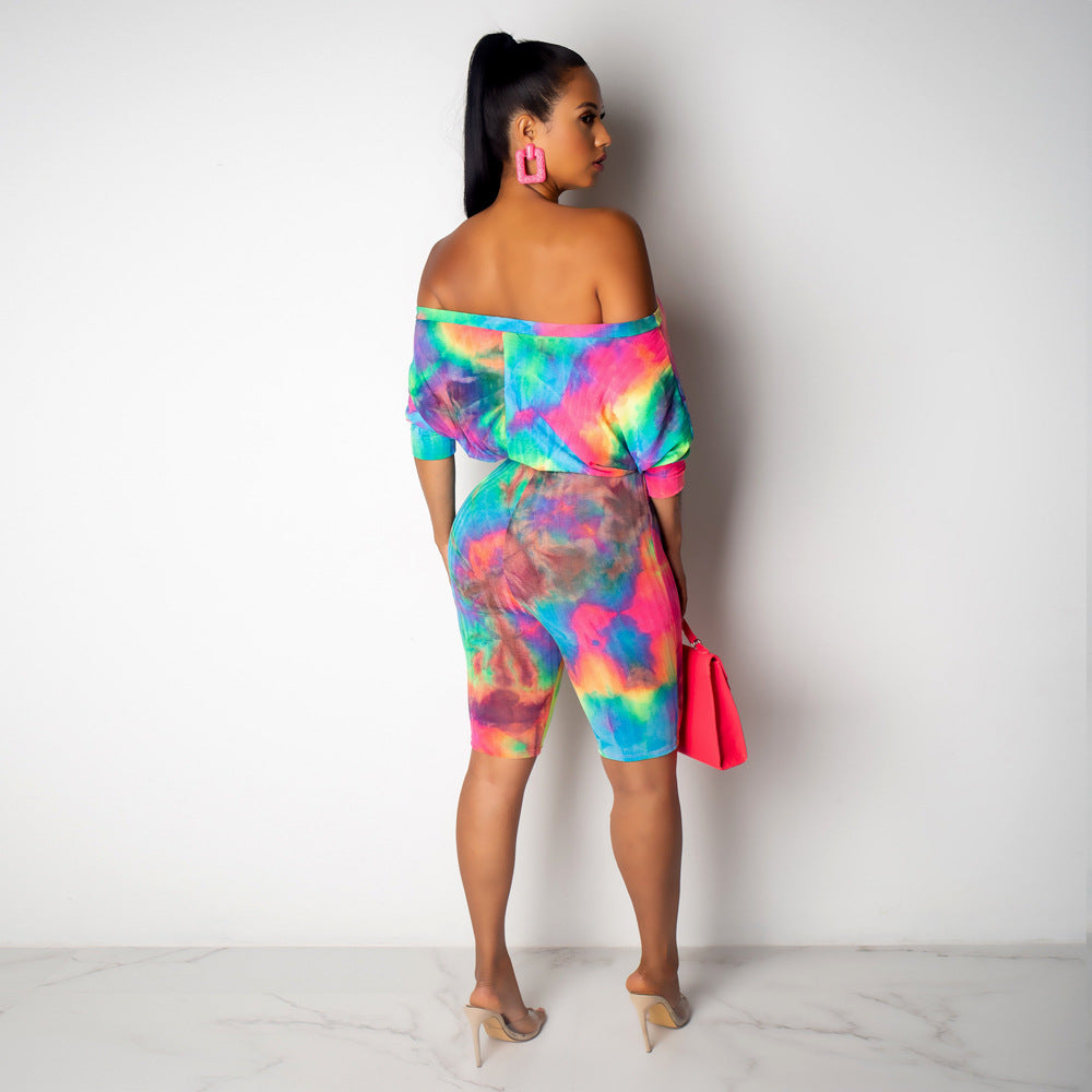 SS3593 European and American summer sexy one-word collar color-changing hollow backless strap one-piece five-point pants fashion pencil pants