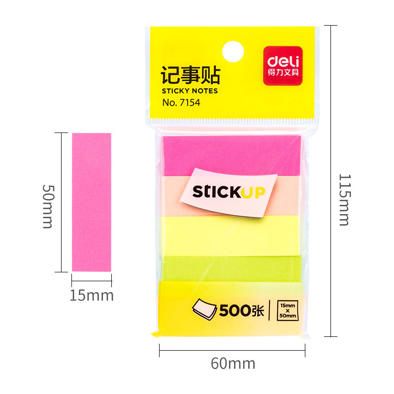 Deli 7154 fluorescent sticky note sticker, note sticker N times sticky note paper, color notice sticker 5-color random sticker wholesale