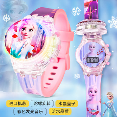 Kids' girls' electronic watch - luminous rotating gyro - cartoon my melody, kuromi, cinnamoroll - girl's toy gift