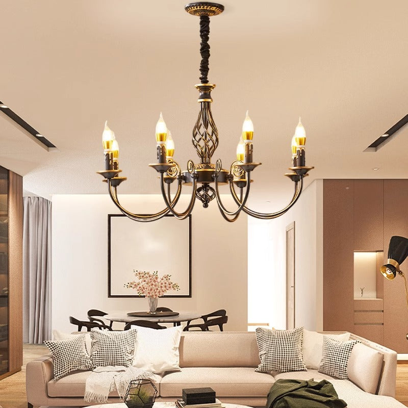 American restaurant chandelier simple modern bedroom study cafe personalized pastoral country retro wrought iron candle lamp