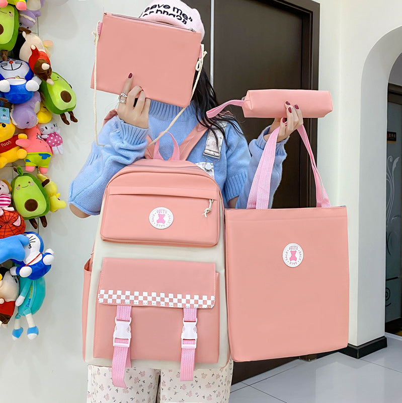 New primary school schoolbag women's lightweight large-capacity junior high school student campus backpack four-piece casual backpack bags