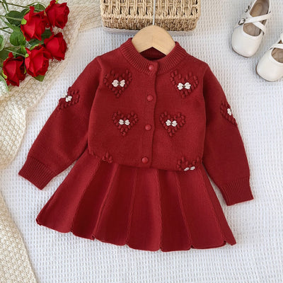 Girls' festive red sweater - stylish knitted top for baby girls, cross-border heart design, european and american christmas children's wear