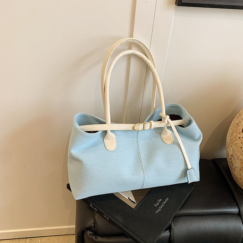 Casual denim underarm bag women's 2025 new fashion portable tote bag large capacity commuter shoulder bag