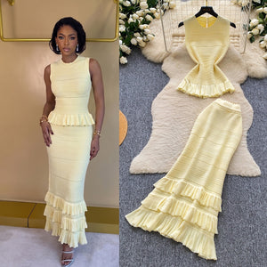 French chic knit tank top & pleated midi skirt set - women's summer slimming & elegant two-piece outfit - high-end style