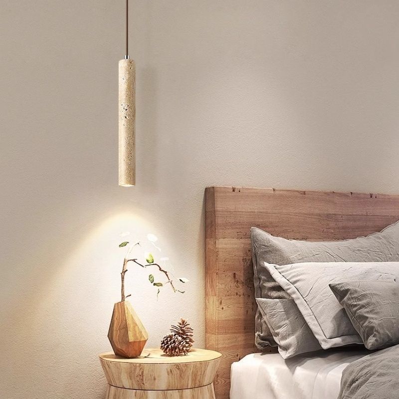 Yellow travertine bedroom bedside chandelier Japanese wabi-sabi retro walnut living room background wall bar hanging line lamp