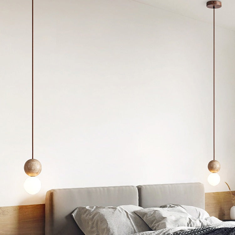 Yellow travertine cream wind bedroom bedside chandelier long line Internet celebrity Japanese-style wabi-sabi wind bar island retro lamps