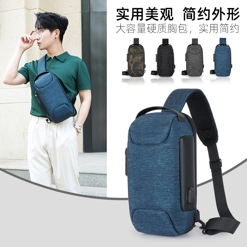 Customized combination lock men's breast bag, messenger bag, Oxford cloth sports men's bag, one shoulder messenger bag, logo customization can be printed.