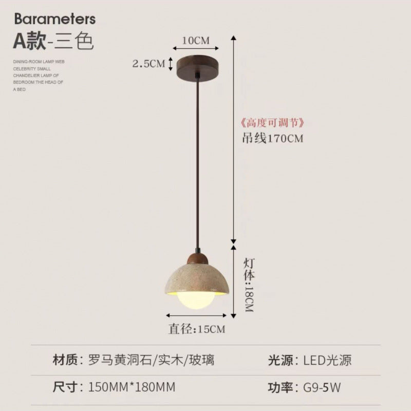 Yellow travertine bedroom bedside chandelier Japanese wabi-sabi retro restaurant chandelier designer homestay restaurant chandelier