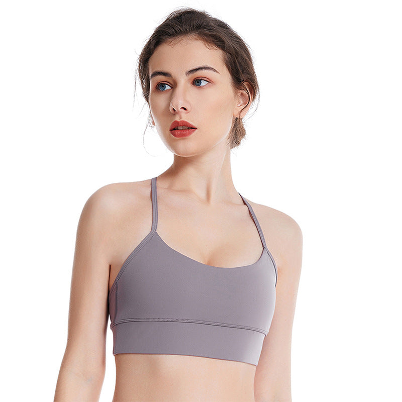 Spring and summer nude thin shoulder straps fitness bra simple beautiful back sexy cycling pants running suspenders yoga vest underwear