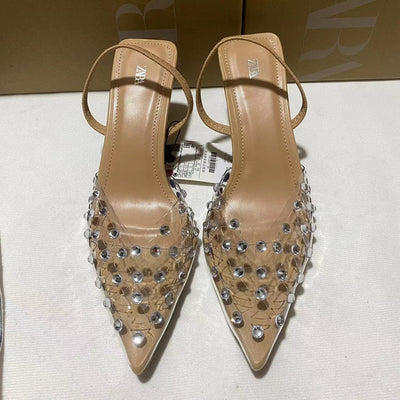 Za baotou transparent sandals women's 2024 new rhinestone fashioneleganteasiest for match pointed toe high heels