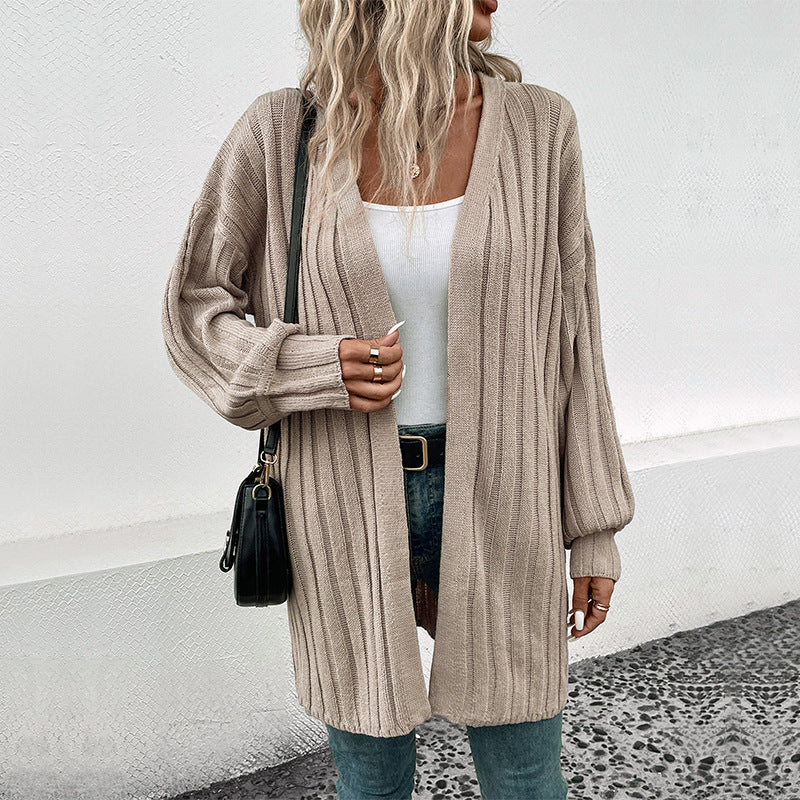 Independent Station Foreign Trade Wholesale 2023 Autumn and Winter New European and American Women's Clothing Long Sleeve Solid Color Cross-border Cardigan Sweater