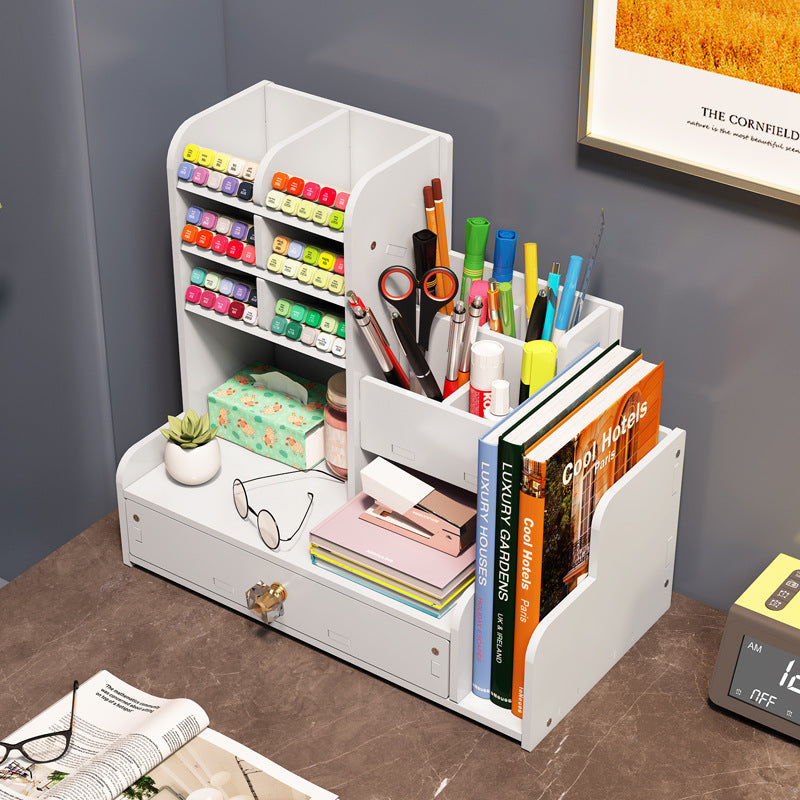 Pen Holder High-value Storage Grid Desktop Drawer Stationery Box Creative Office Cute Children's Marker Pen Storage Box