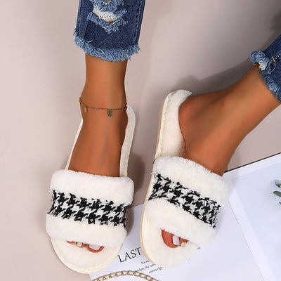 2024 new arrival slippers wholesale winter rabbit fur cotton slippers floor cotton home indoor heattech parent-child confinement slippers