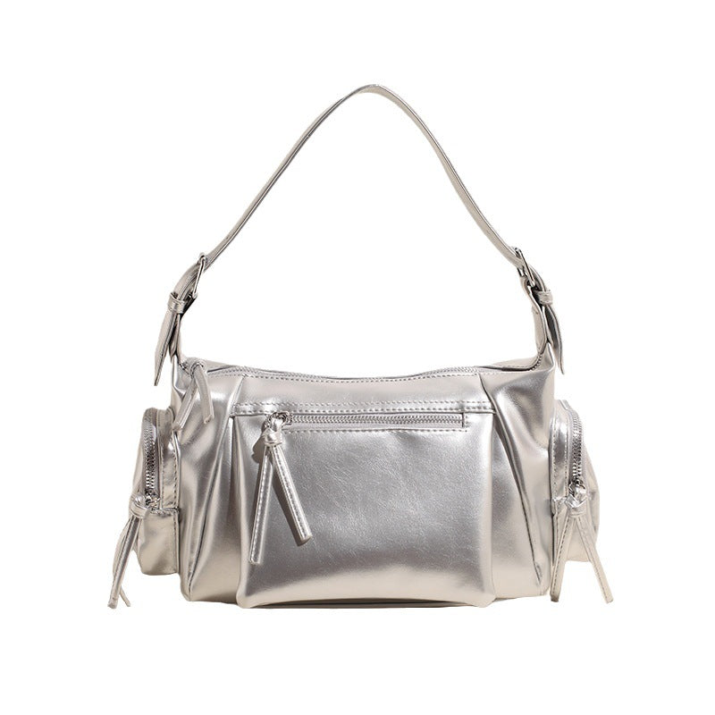 Cross-border retro old armpit bag Spice girl shoulder messenger bag washed soft leather multi-zipper dual-purpose bag function