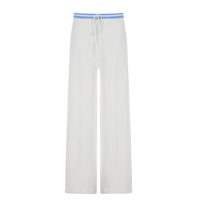 Summer American retro striped casual suit woolen suspender top contrasting color loose lace-up trousers two-piece set women