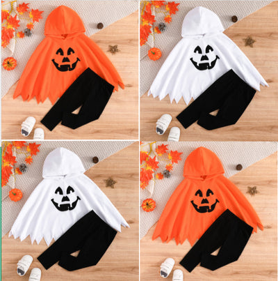 new halloween set: smiley face print + top + pants two-piece halloween outfit for boys