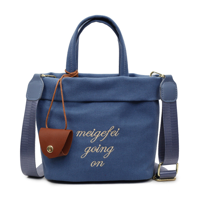 Cross-border alphabet canvas bag women's 2025 new trendy summer fashion bucket bag high-end large-capacity shoulder bag