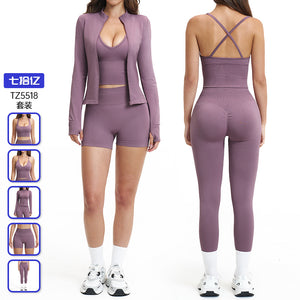 European and american seamless yoga set - racerback, compression, shockproof workout outfit for women - outdoor running & fitness apparel (style 5518)