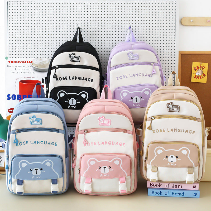 New student schoolbag cute cartoon backpack simple and lightweight large capacity backpack four-piece set for primary and secondary schools