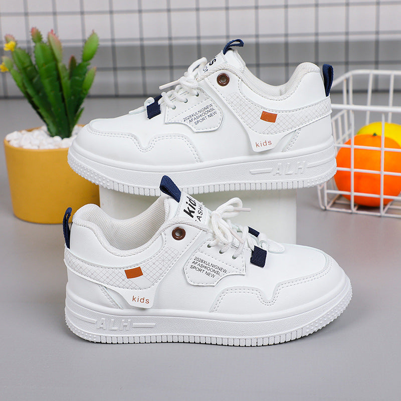 Children's board shoes 2025 spring and autumn new boys leather non-slip national tide sports shoes girls leather school white shoes