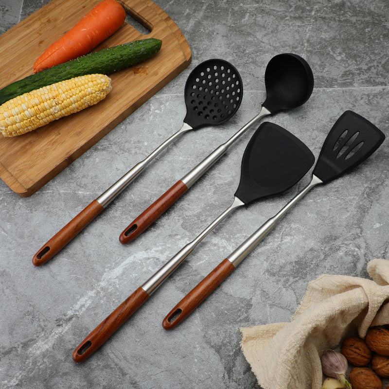 Dao Qi 304 Stainless Steel Kitchenware Kitchen Cooking High Temperature Resistant Silicone Kitchenware Household Insulation Wood Handle Kitchenware
