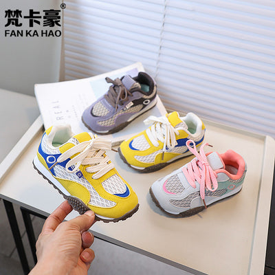 Vancahao sneakers: autumn new korean style kids' fashion trendy mesh aglet shoes, girls' running shoes