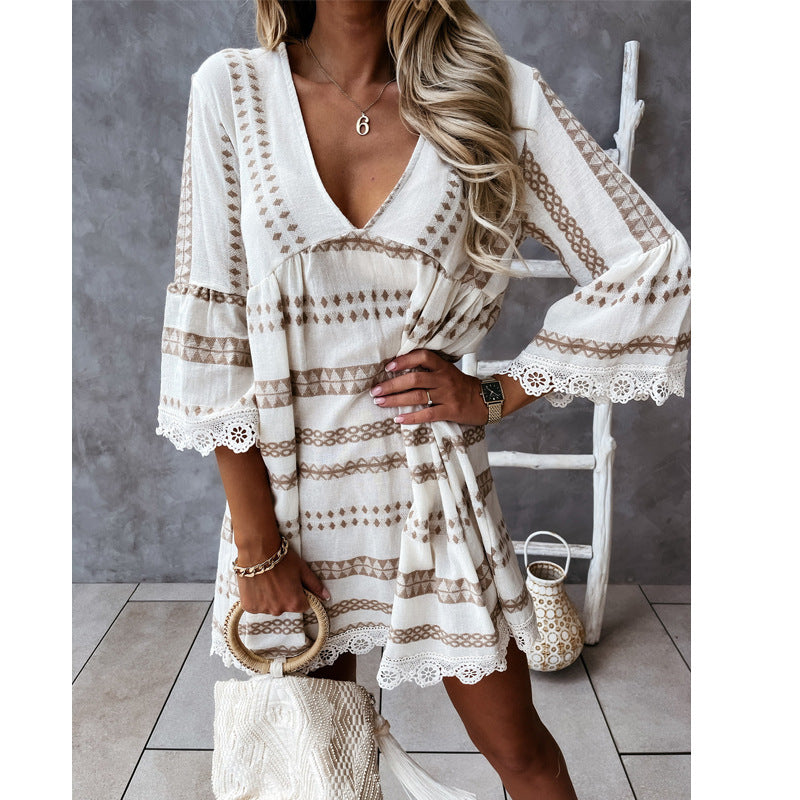 Spot European and American women's clothing   independent station  new lace cuff dress women's summer