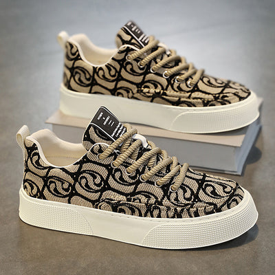 Canvas shoes men's low-top winter2025new arrivalniche style low-top printing sneakers menthick sole sports casualtrendy shoes