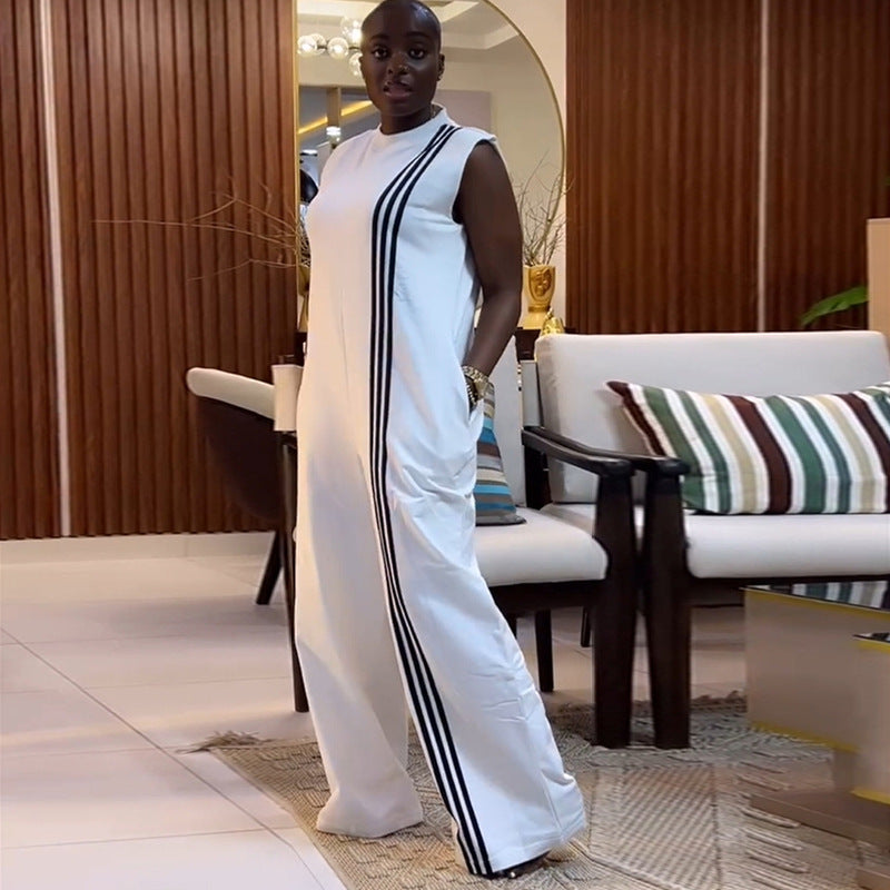 European and American  women's clothing 2025 summer new fashion casual semi-turtleneck short-sleeved loose wide-leg trousers jumpsuit