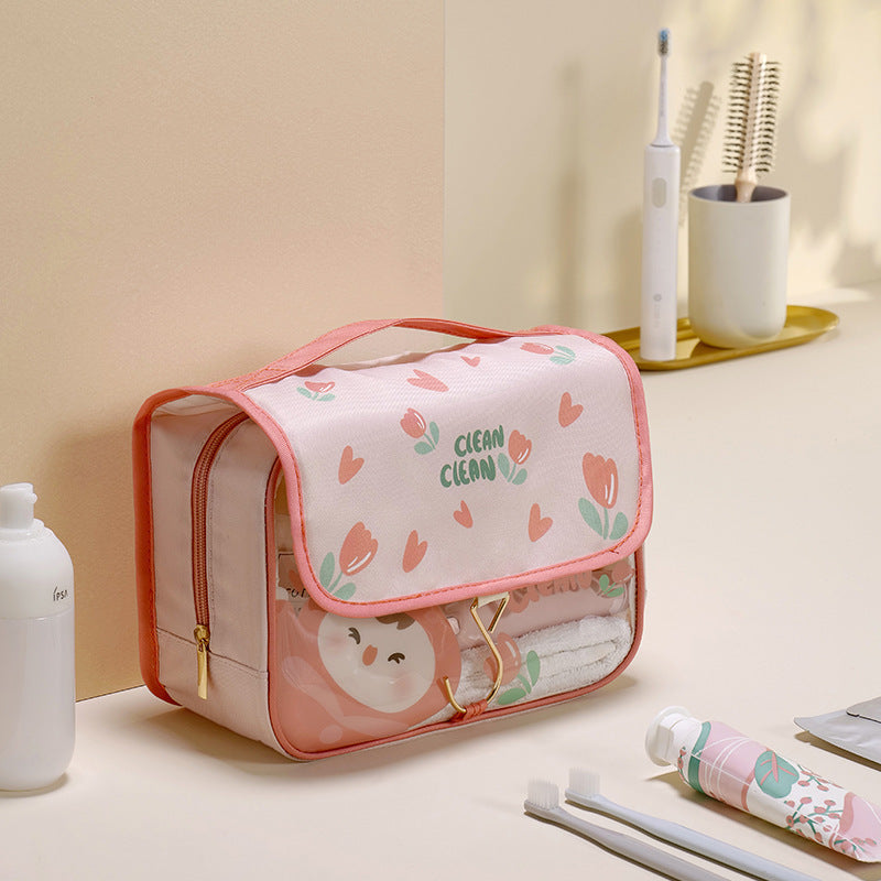Rongsuo, portable hook toilet bag, large capacity waterproof cartoon cosmetic bag, travel convenience cosmetic storage bag