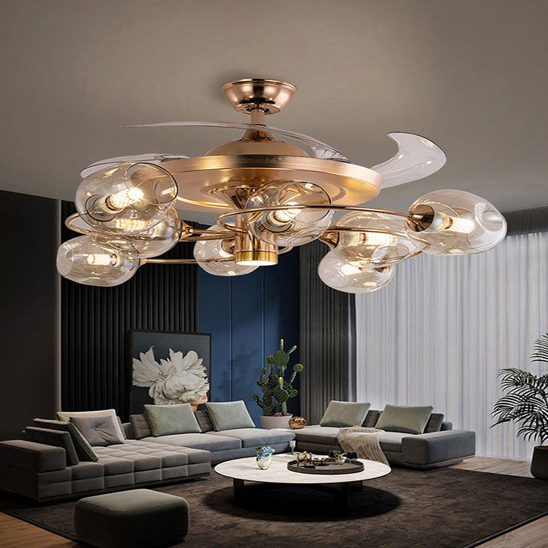 Whole house smart golden magic bean invisible fan light Nordic crystal light luxury ceiling fan light living room dining room integrated lamp