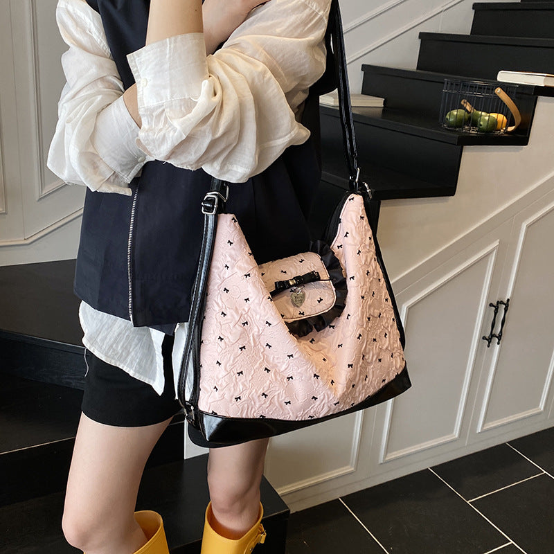 Bow Lazy Large Capacity Shoulder Bag Women's 2025 New Crossbody Bag Fashion Commuter Student Backpack