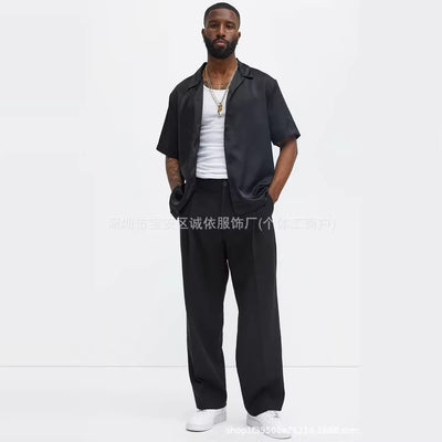 men's cross-border new arrival: american style satin casual short-sleeve polo shirt for export