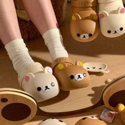 2025 japanese cartoon rilakkuma clogs women's summer outdoor beach shoes cartoon cute parent-child bear slippers