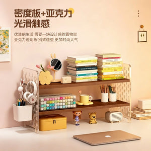 Acrylic desktop organizer, office desk pegboard, computer desk bookshelf, multi-tier storage rack with dividers
