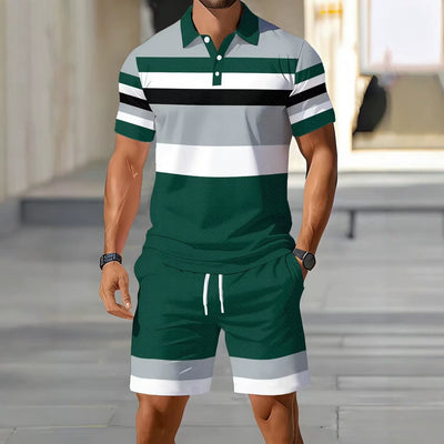 hot-selling men's polo shirt set, new summer two-piece casual short-sleeve and shorts set, dropshipping available