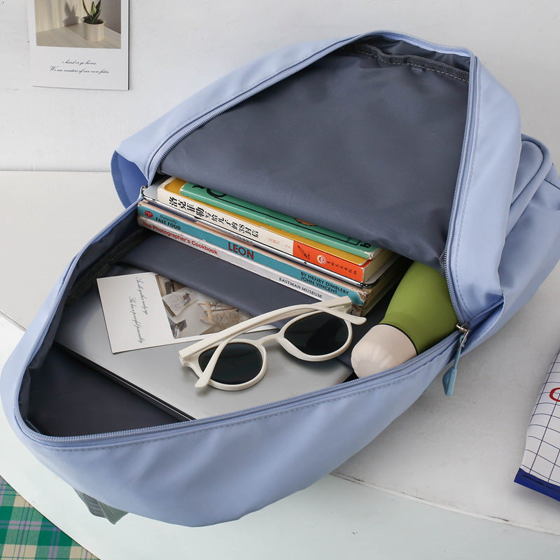 New student schoolbag solid color simple backpack women's large-capacity student four-piece set multi-functional schoolbag tote bag