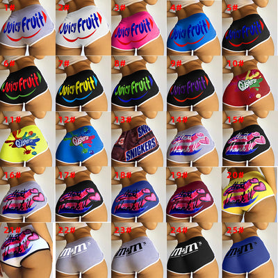 S390076 hot selling european and american women's sexy tight shorts letter printing hot shorts yoga pants