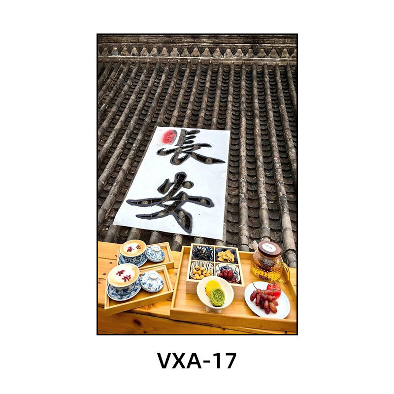 陕西装饰画西安长安古城风景建筑面馆挂画美食餐厅饭店包厢壁画