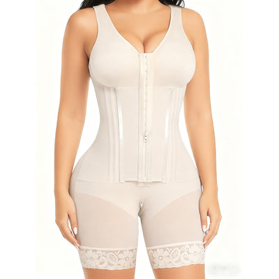 new european and american mesh 9-bone strong pressure button crotch zipper tummy control tight shapewear one-piece enhanced version