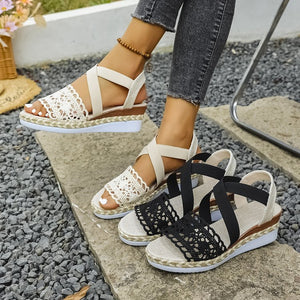 European and american plus-size wedge sandals - summer new arrivals - closed-toe braided thong sandals with buckle - ready stock wholesale