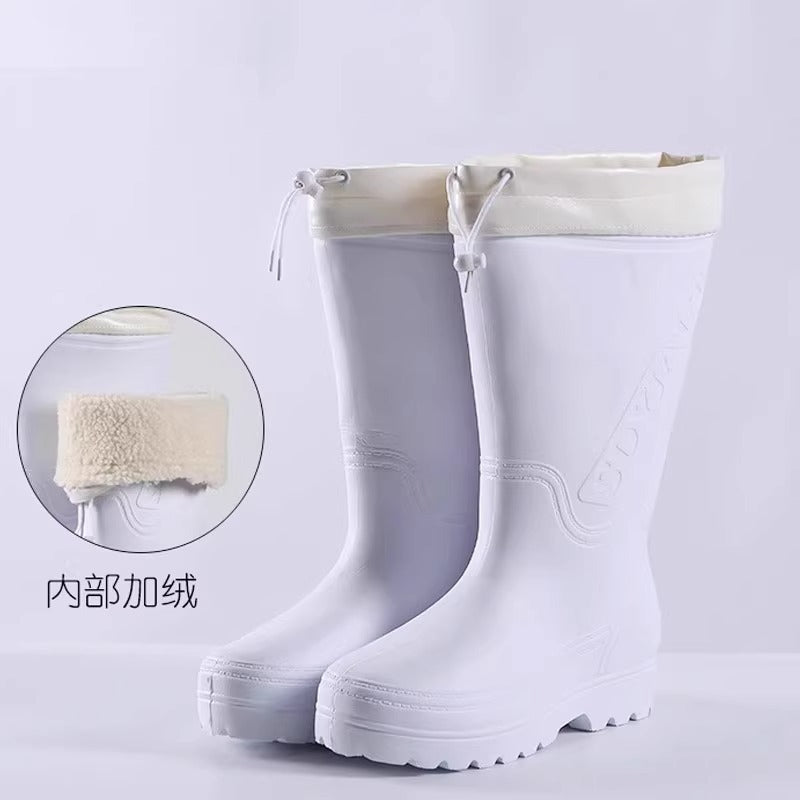 雨靴防滑耐油高筒棉水鞋加绒食堂厨房工厂专用EVA白色食品卫生靴