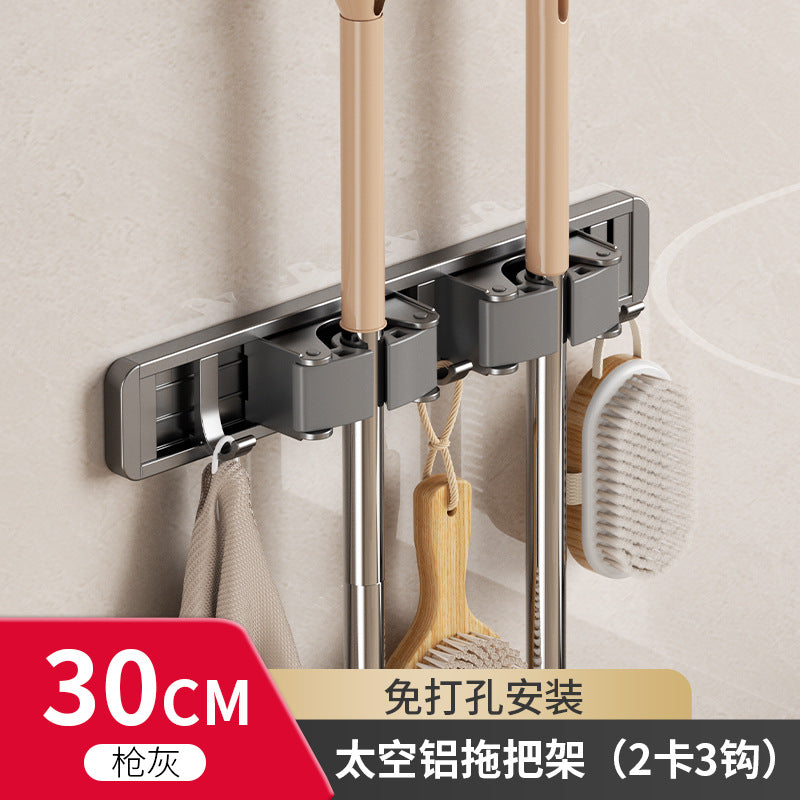 Powerful mop clip Wall hanging mop hook Fixed buckle artifact No punching toilet Bathroom storage broom rack