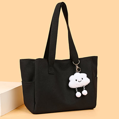 2025 new large capacity women's shoulder bag fashionable versatile tote bag simple solid color canvas bag