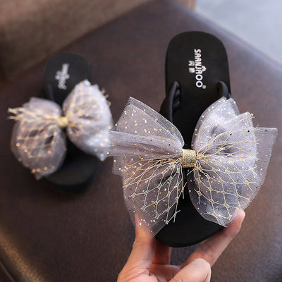 2025 new fashionable parent-child summer outdoor slippers, girls' holiday sandals, bowknot baby flip-flops