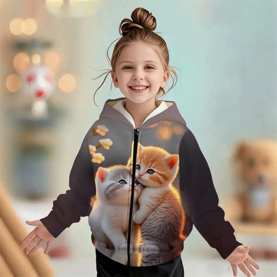 Kids' hoodie jacket, cross-border hot seller: cute cartoon print fashion zip-up hoodie for girls, dropshipping available